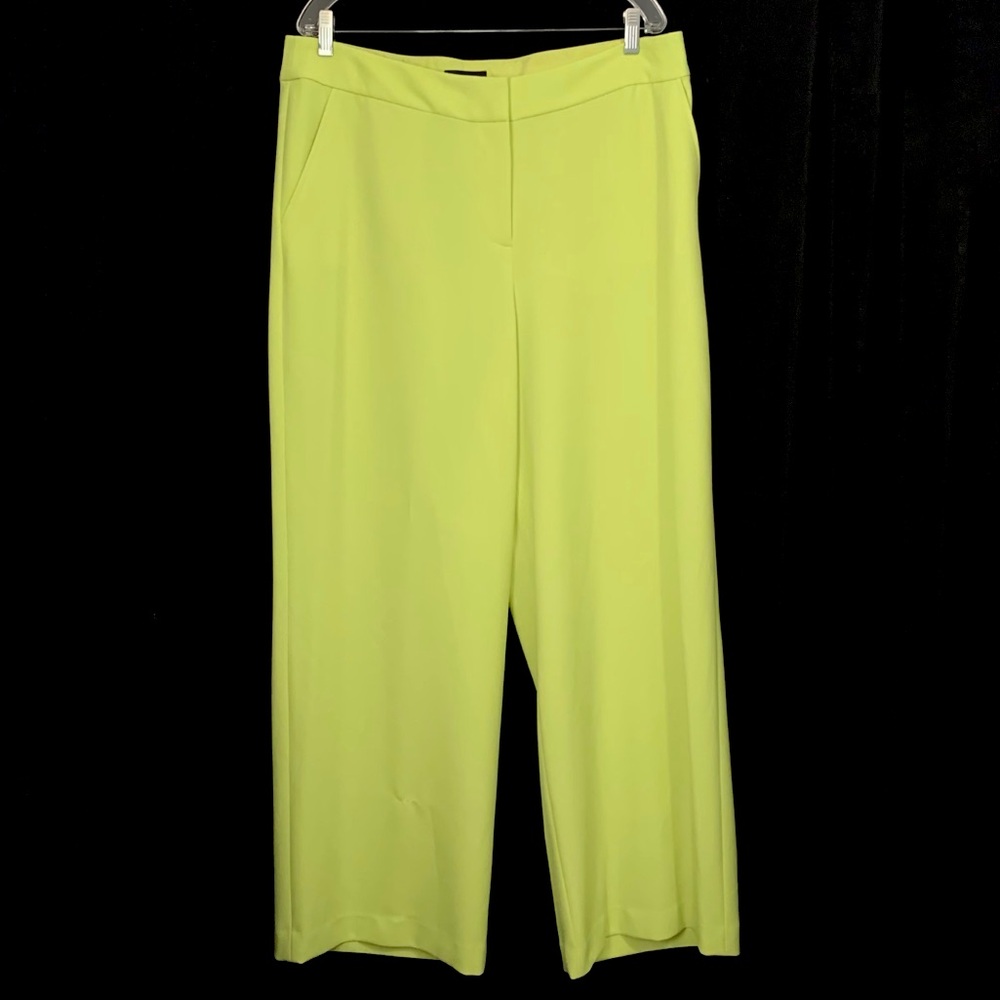 Tahari ASL Fluorescent Lime Green Textured Wide Leg Pants